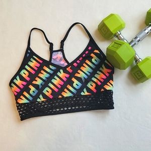 PINK Victoria's Secret Pink Sport Sports Bra Black & Rainbow Size Large